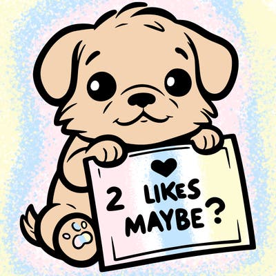 a puppy holding a sign that says 2 likes maybe?