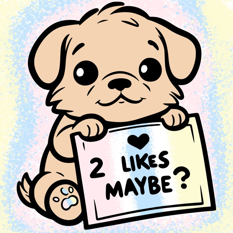a puppy holding a sign that says 2 likes maybe?