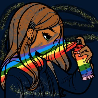 a realistic girl spray painting