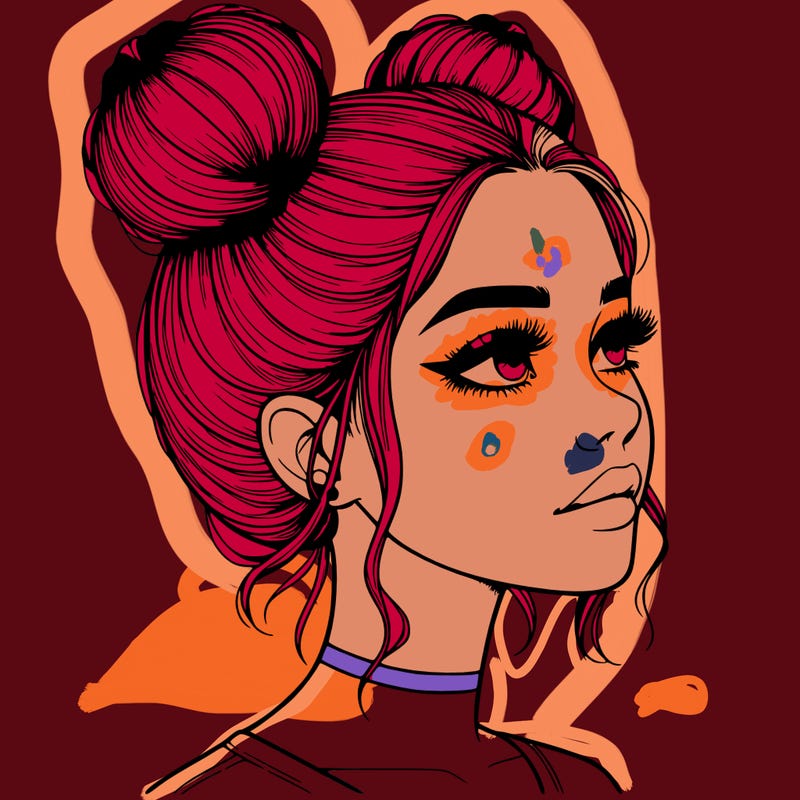 realistic girl with buns on the top of her head