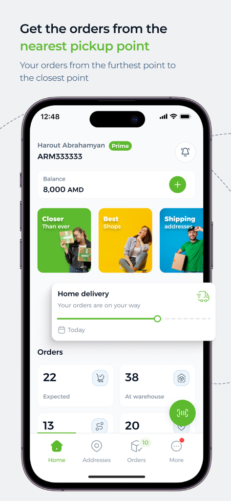 ONEX - Online Express - ONEX app dashboard showing order status and balance