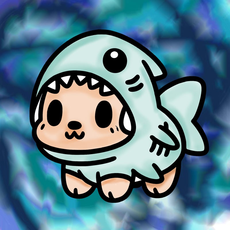 cute dog wearing a shark costume