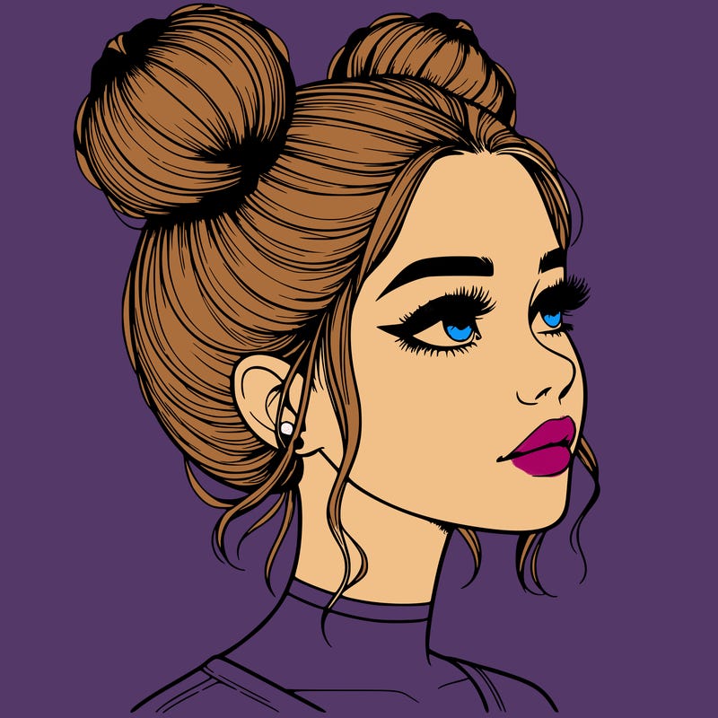 realistic girl with buns on the top of her head