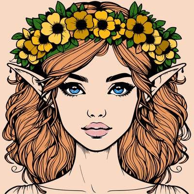 realistic female elf with flower crown