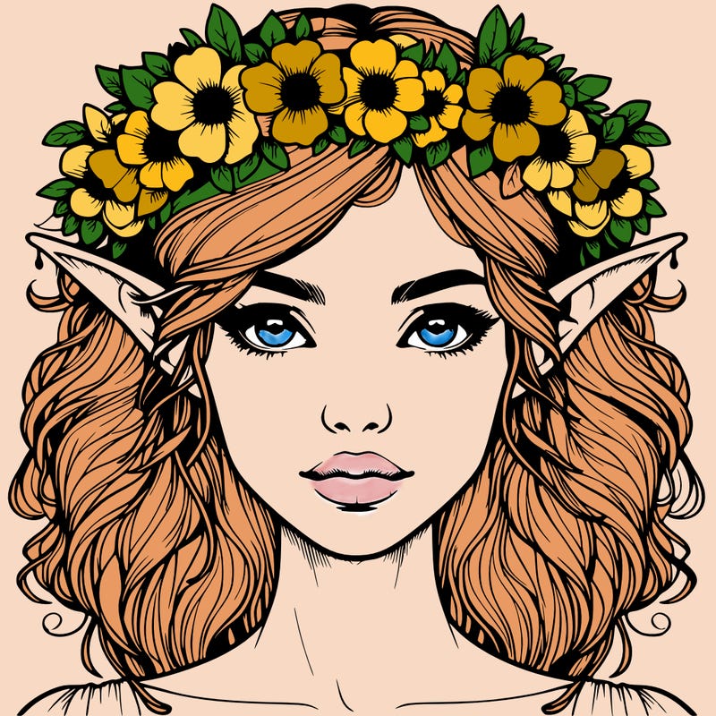 realistic female elf with flower crown
