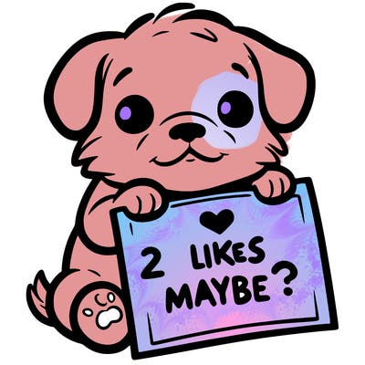 a puppy holding a sign that says 2 likes maybe?