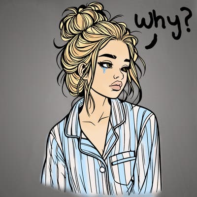 realistic woman with pajamas on and a messy bun