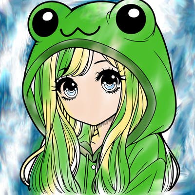 a pretty girl wearing a frog hoodie portrait with long hair