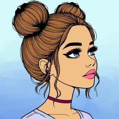 realistic girl with buns on the top of her head