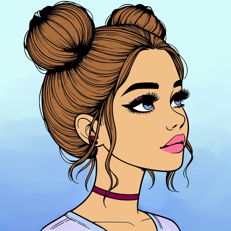 realistic girl with buns on the top of her head