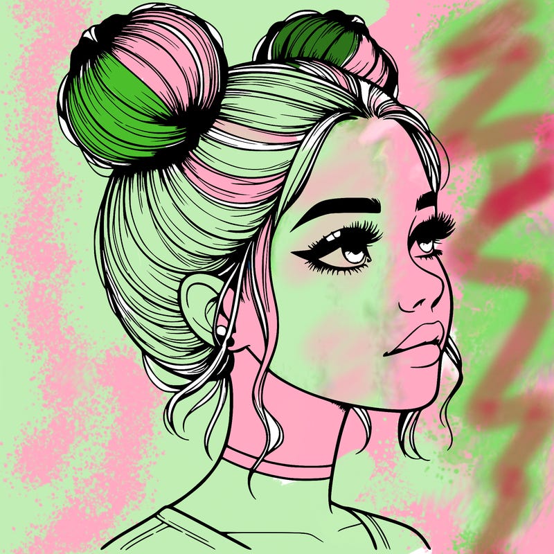 realistic girl with buns on the top of her head