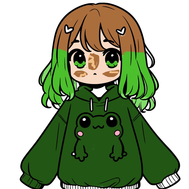 girl wearing frogging sweatshirt