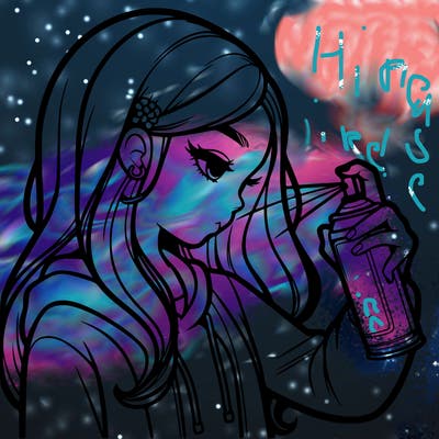 a realistic girl spray painting