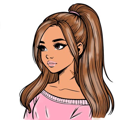 realistic girl with a high ponytail