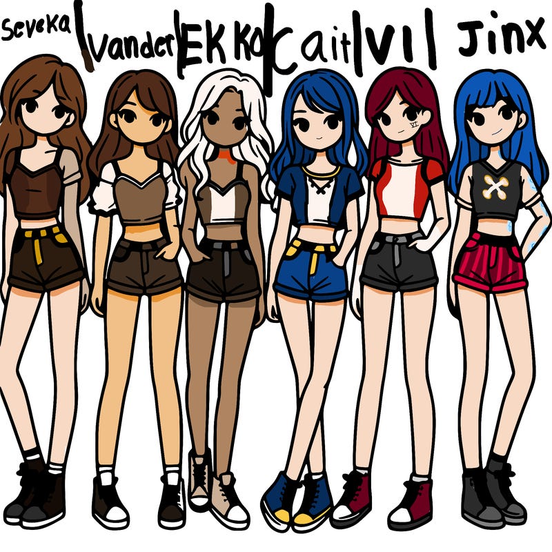 a group of girls wearing crop tops and shorts