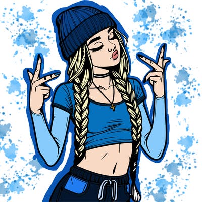 realistic teenage girl with braids and a beanie and crop top doing 🫶🏼