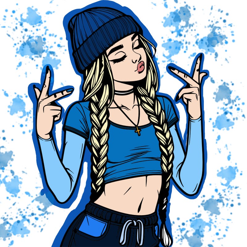 realistic teenage girl with braids and a beanie and crop top doing 🫶🏼