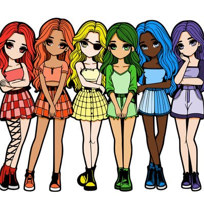 a group of girls realistic