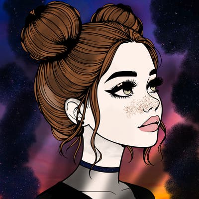 realistic girl with buns on the top of her head