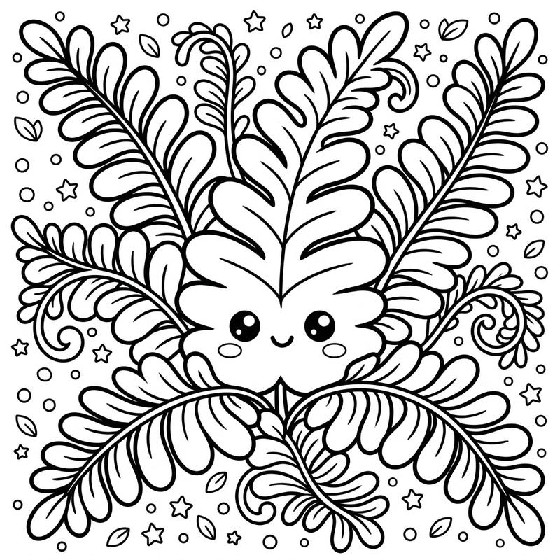 Bring this charming Kawaii Ostrich Fern to life with vibrant colors! This delightful coloring page is specially designed for young artists to enjoy.
