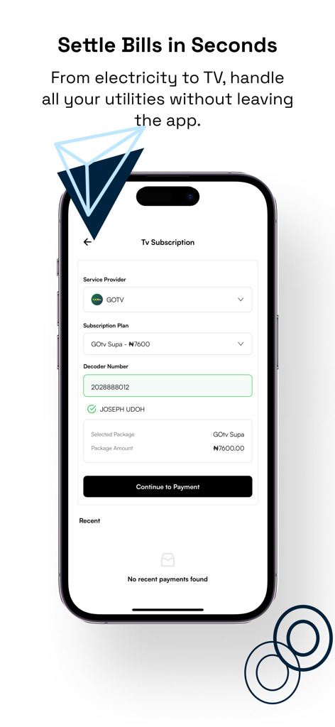 Startimes Estate - Tela de pagamento de contas de serviços públicos no aplicativo Startimes Estate mostrando um formulário de assinatura de TV