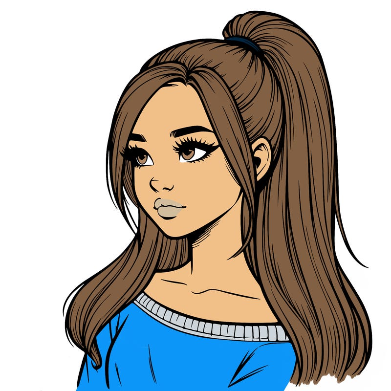 realistic girl with a high ponytail