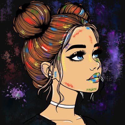realistic girl with buns on the top of her head