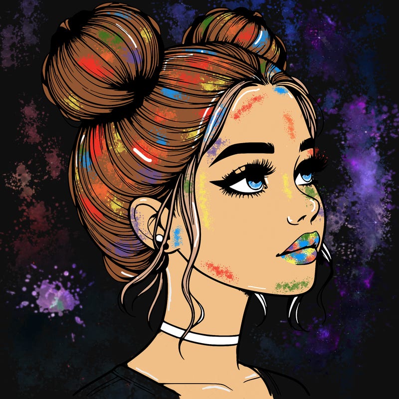 realistic girl with buns on the top of her head