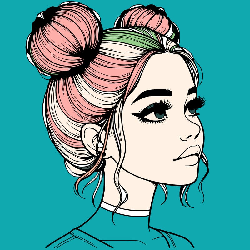 realistic girl with buns on the top of her head