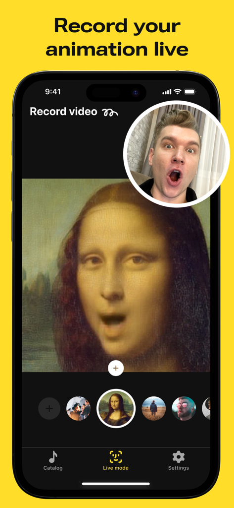 A user animating the Mona Lisa in real time using Avatarify live mode