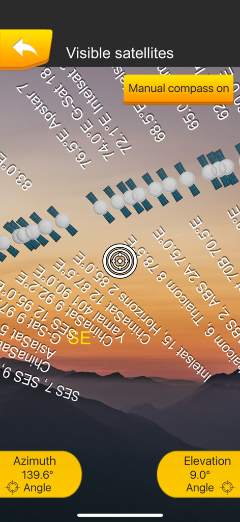Satellite map AR SatFinder 3D - Augmented reality view of visible satellites with azimuth and elevation angles
