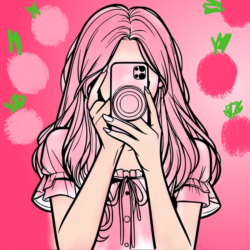 a realistic girl holding her phone taking pictures