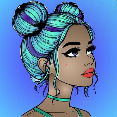 realistic girl with buns on the top of her head