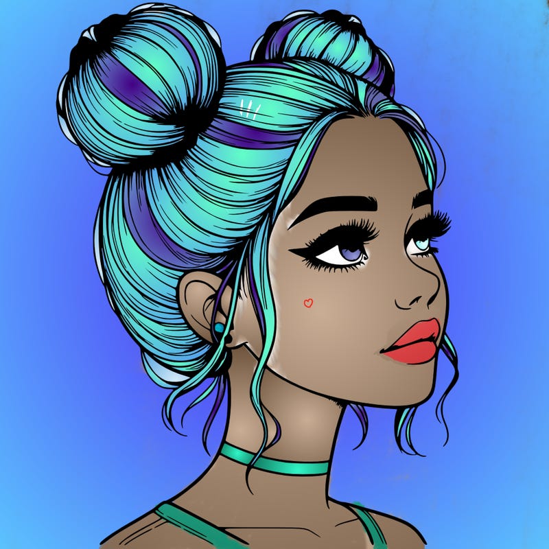 realistic girl with buns on the top of her head