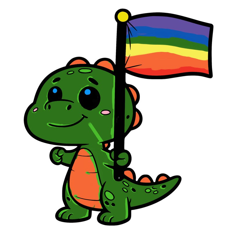 a cute cartoon dinosaur holding up a blank flag