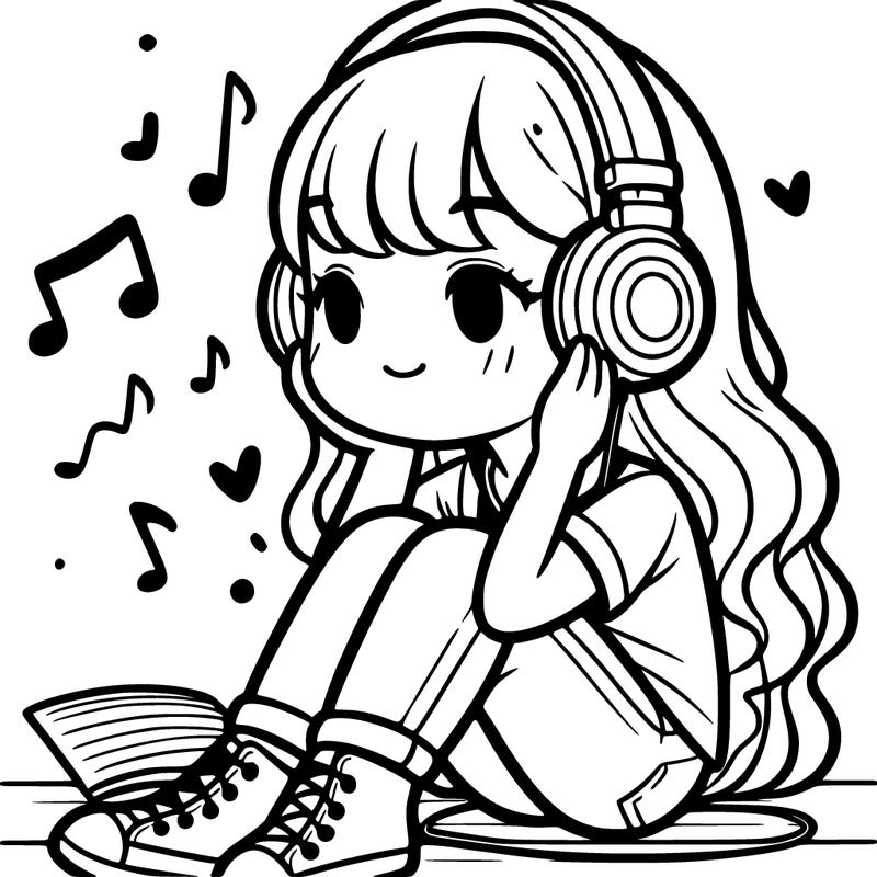 a girl sitting there listening to music
