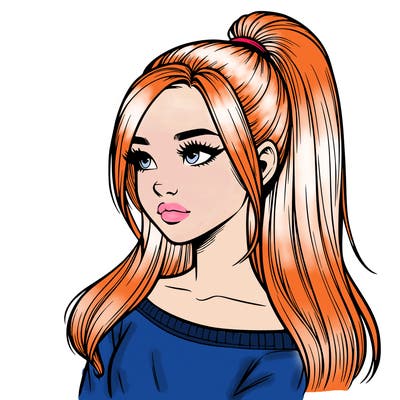 realistic girl with a high ponytail