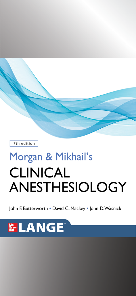 La pantalla de portada de la aplicación Morgan and Mikhail's Clinical Anesthesiology 7th Edition de McGraw Hill Lange.