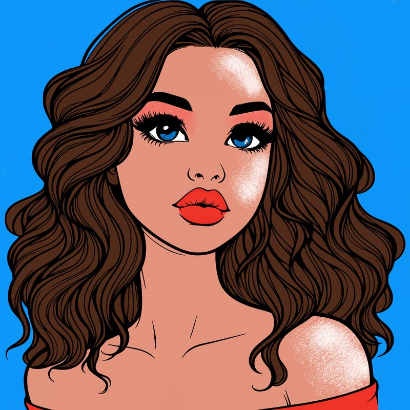realistic girl with wavy hair and lips