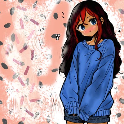manga teen girl  in a sweater and baggy pants