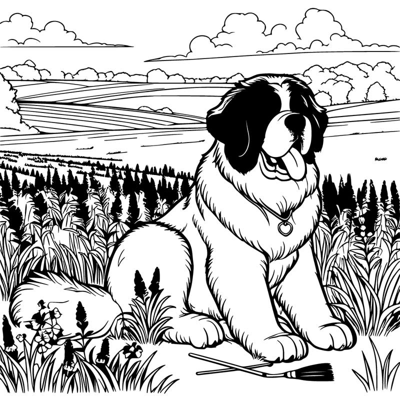realistic saint bernard in a field realistic field