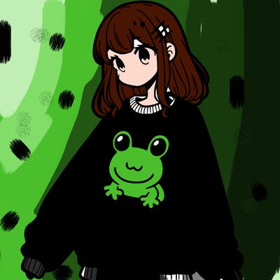 girl wearing frogging sweatshirt