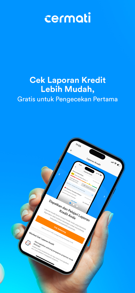 Cermati - Cek SLIK & Asuransi - Smartphone showing the credit report check feature of the Cermati app