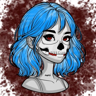 realistic girl with skull