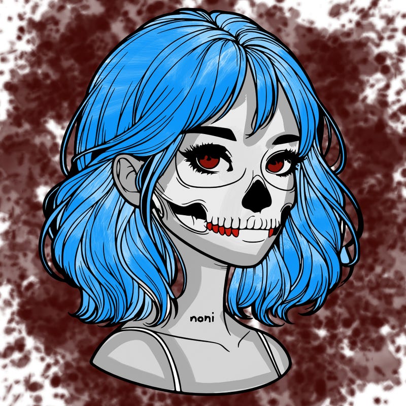 realistic girl with skull
