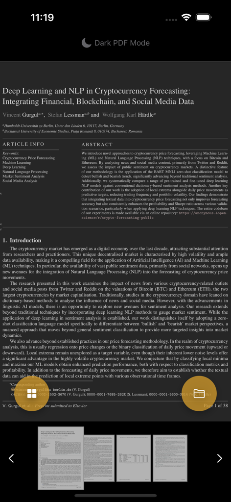 PDF Dark - Research paper displayed in dark mode on the PDF Dark app interface
