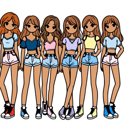 a group of girls wearing crop tops and shorts