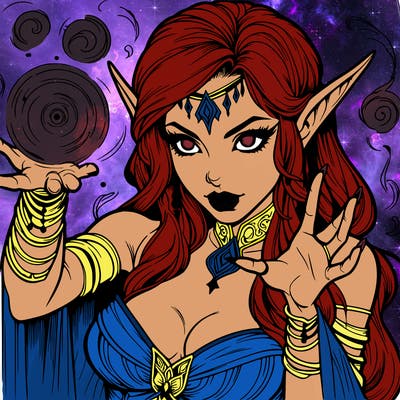 realistic scary beautiful elf sorceress casting spell