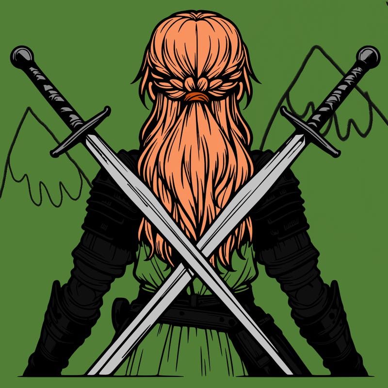 very realistic warrior girl with swords behind her back