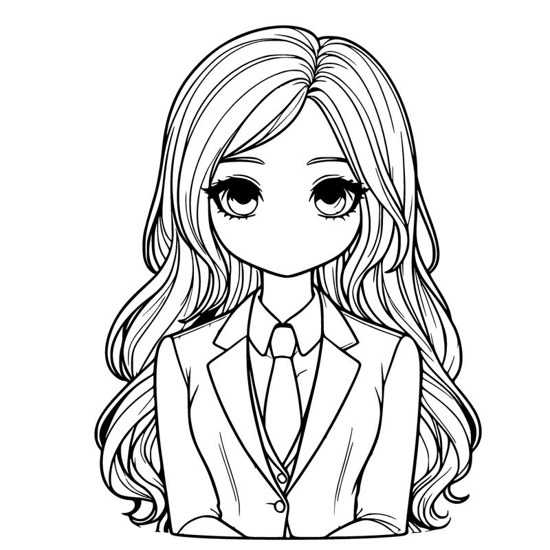 realistic girl in a suit with long hair
